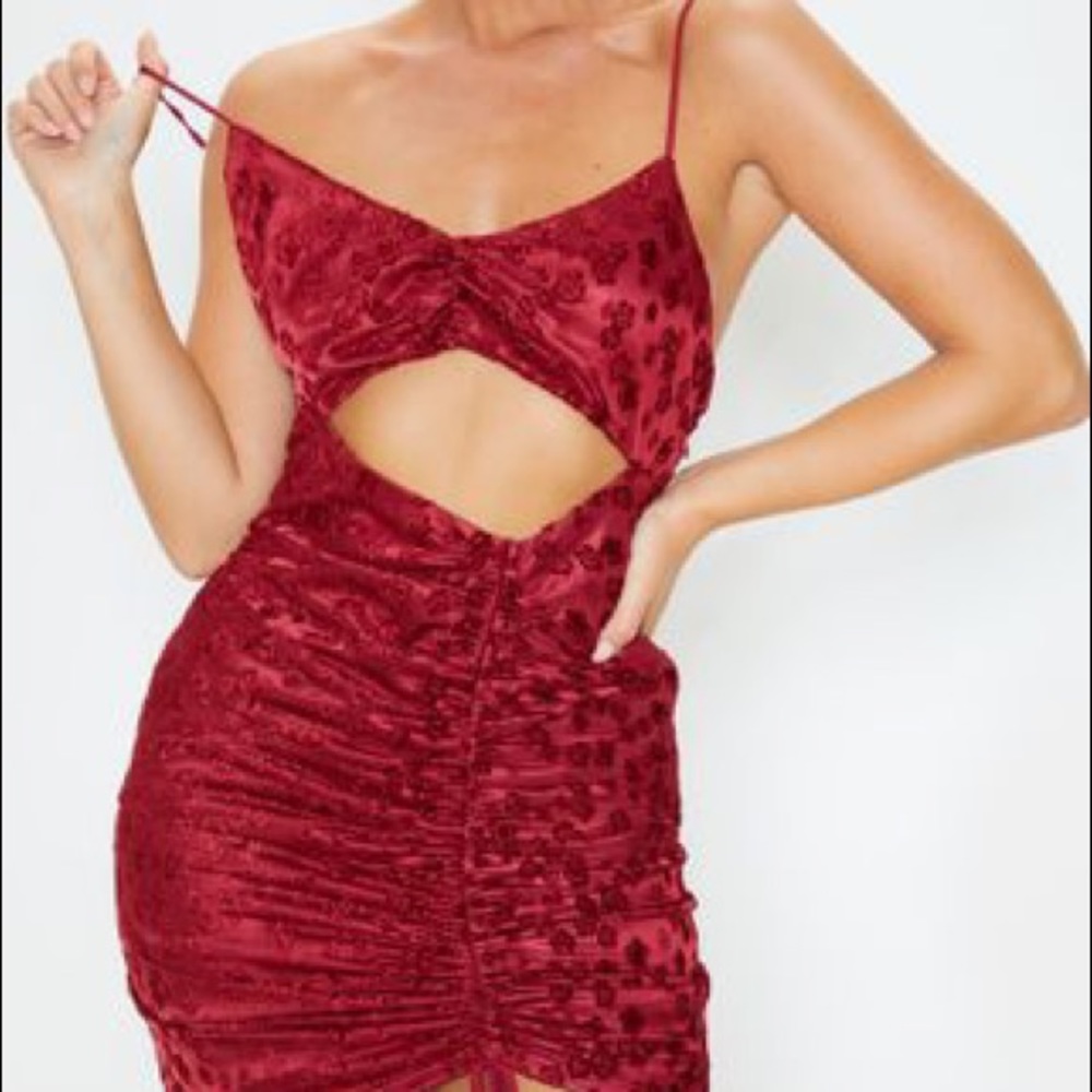 (PLT) Red Bodycon Cutout Bodycon Dress